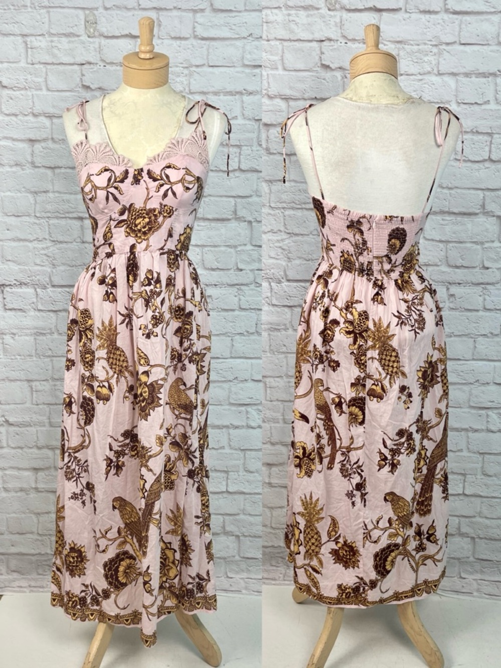 Farm Rio Tropical Landing Lace Cotton Blend Midi Dress Size M